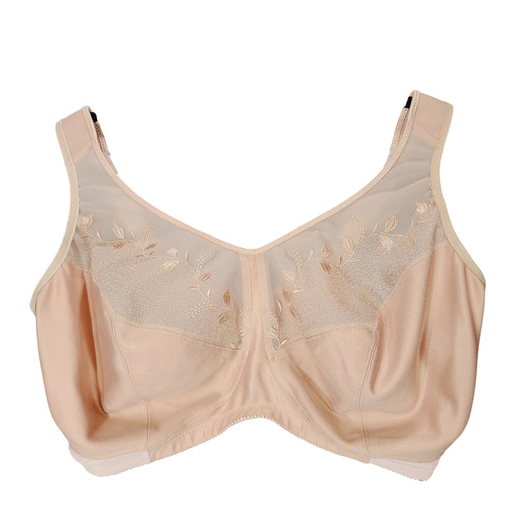 Glamorise Bra sz 42 I Wirefree Comfort Straps Beige Tan Full Women Floral READ
